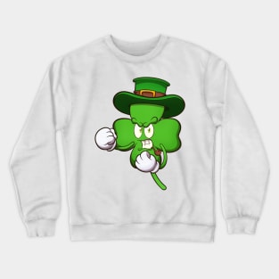 Angry Four-Leaf Clover Character Ready To Fight Crewneck Sweatshirt